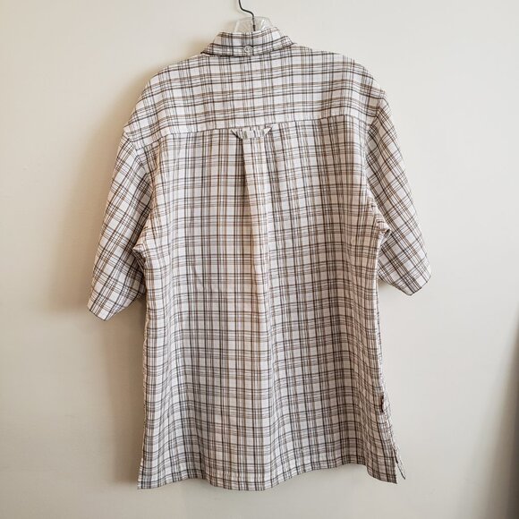 Y2K VINTAGE Southpole Mens Button Up Tan Plaid Short Sleeve Shirt Medium Preownd - Picture 2 of 9